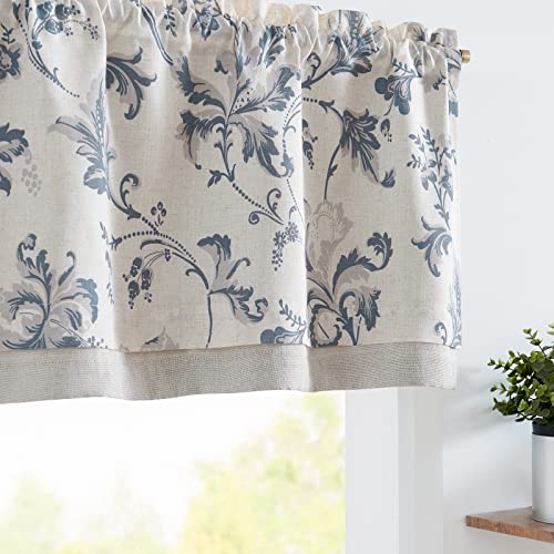 jinchan Linen Valance Curtain Farmhouse Window Decor Floral Print for Kitchen Living Room Double Layer Blackout Valance 18 Inches Rustic Window Treatm