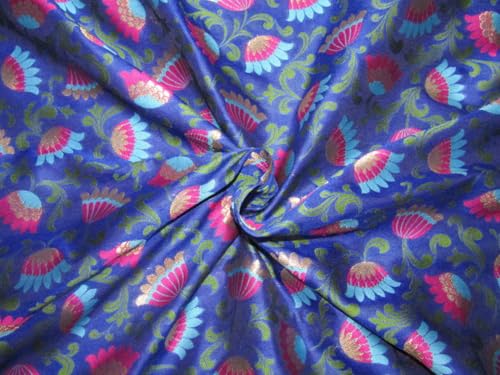 Tissu brocart de soie bleu roi et doré de 111,8 cm BRO734 pour haute couture