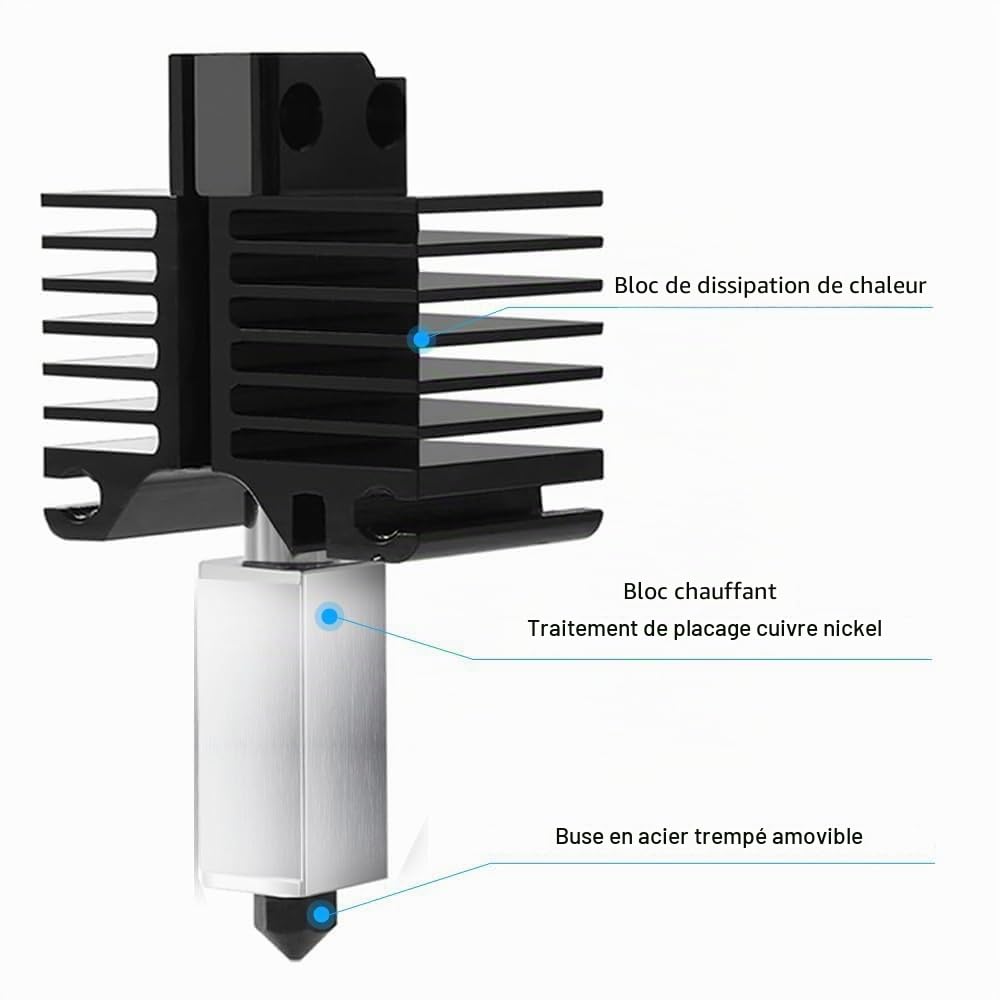 Hotend Bambu Lab P1S 0.4 - Ensemble avec chauffage en céramique Buse en acier dur détachable de 0,4 mm Hotend compatible avec la série d'imprimante 3D Bambu Lab P1