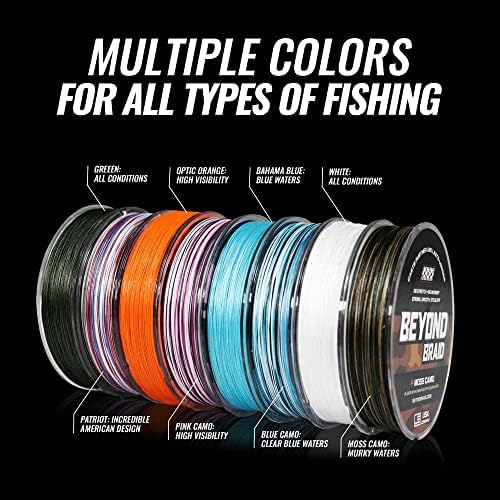 Image of Beyond Braid Braided Fishing Line -Super Strong - Abrasion Resistant - No Stretch -Blue Camo, Moss Camo, White, Green, Pink, Blue, 4 Strand 8 Strand