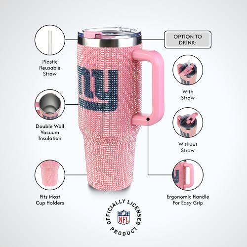 Image of The Memory Company Officially Licensed 40oz Pink Bling Game Day Tumbler, New York Giants