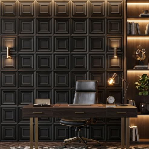 Image of Kayra Decor 3D PVC Wall Panels for Bedroom & Living Room | Accent Design | Black Color | 19.7 x 19.7 Inch | Pack of 12 | 32.28 Sq Ft