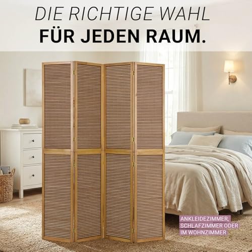 Homestyle4u Paravent Raumteiler in XL Größe, Bambus 4-teilig, Faltbar, 2m Höhe, Holz Braun, Sichtschutz Trennwand für Wohnzimmer