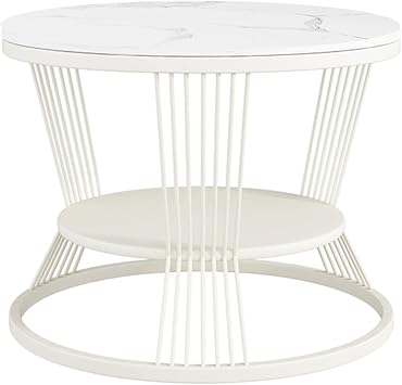 Low Table, Center Table, Bedside Table, Living Side Table, Tea Table, Industrial Style, Double Layer Storage Space with Locking Plate and Metal Frame for Living Room, Bedroom, Office Color White, Size 80cm/31.4IN
