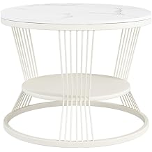 Low Table, Center Table, Bedside Table, Living Side Table, Tea Table, Industrial Style, Double Layer Storage Space with Locking Plate and Metal Frame for Living Room, Bedroom, Office Color White, Size 80cm/31.4IN