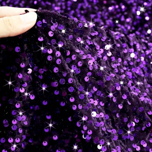 Tissu à paillettes réversible et extensible violet de 4,6 m pour DIY