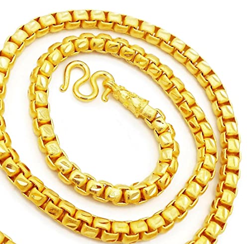 Arrawana77 Chain Gold Plated Heavy Necklace 22K 23K 24K Thai Baht 110 Grams 24 Inches Width 7 Mm Jewelry Men's Women #TOP4