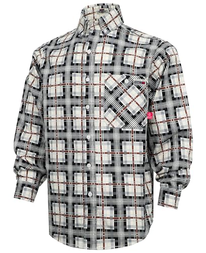 TICOMELA FR Shirt for Men Flame Resistant Shirts 6.5oz Light Weight Brown/Blue Plaid Men's Fire Retardant Shirts