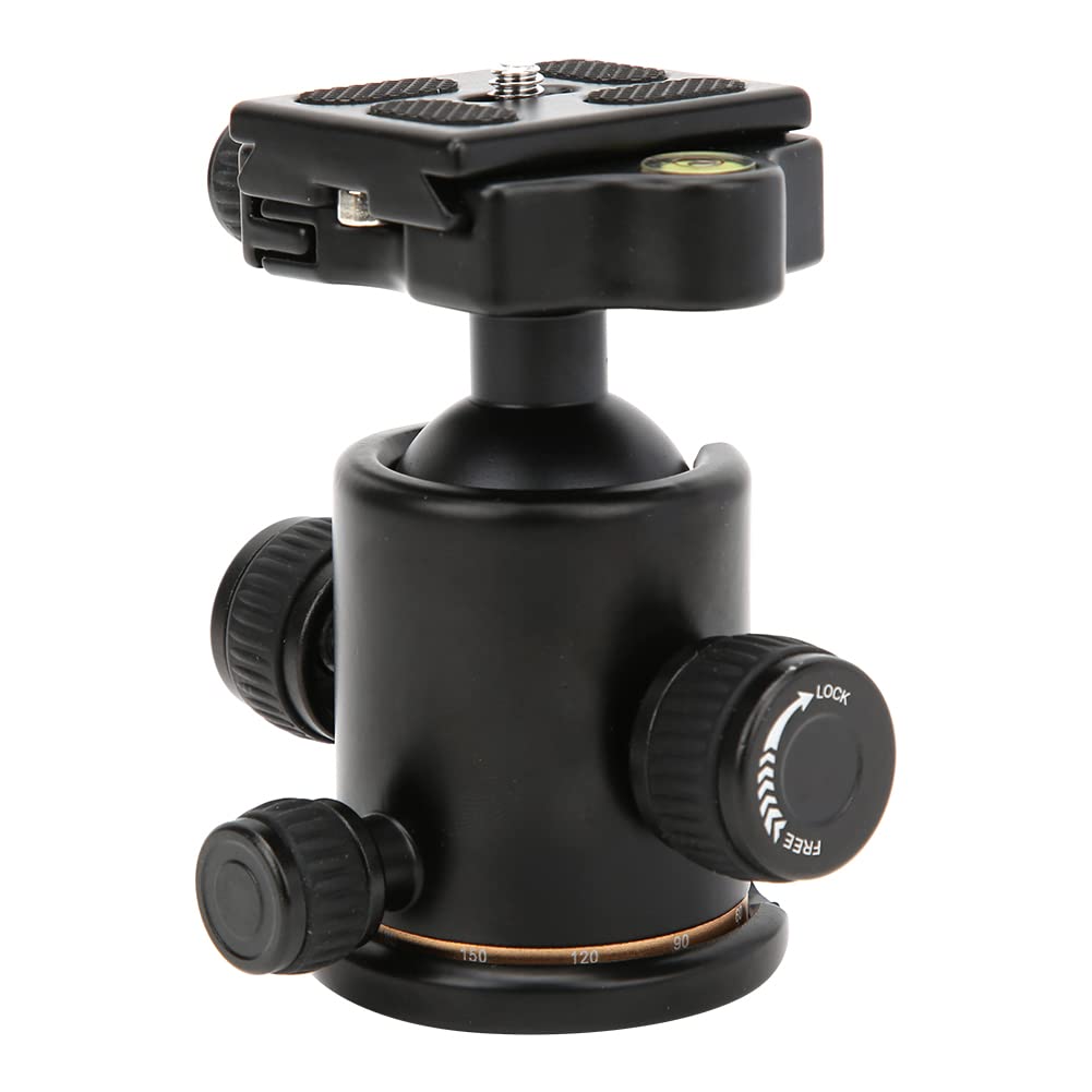 BK - 03 Testa a sfera in lega di alluminio, Testa a sfera universale per treppiede con livella, Regolazione orizzontale a 360 gradi e Piastra a sgancio rapido, Manopola regolabile