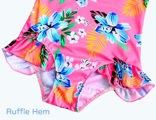 Image of Snowheart Girls Bathing Suit Toddler Swimsuit Girl Hawaiian Floral Ruffle One-Piece Breathable Swimwear 4-10T