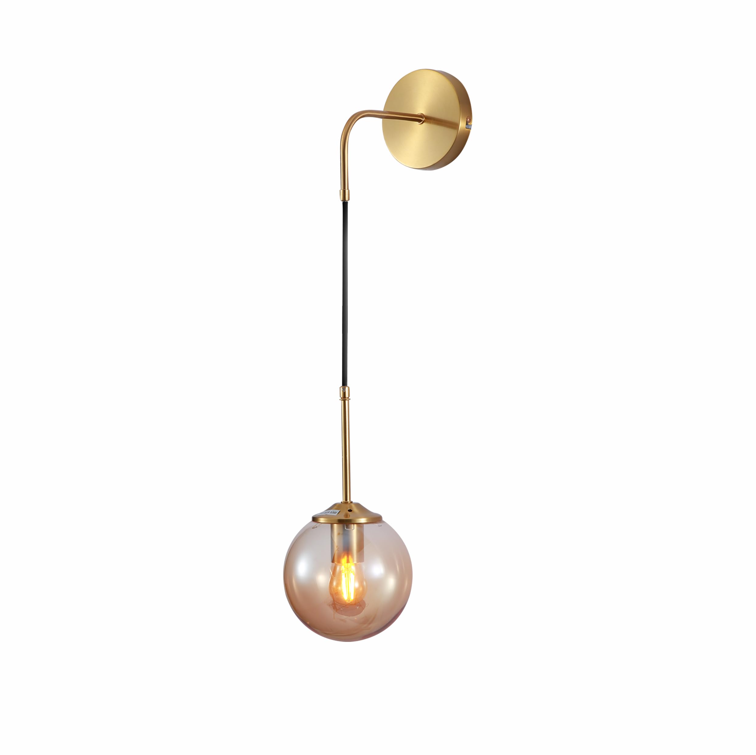 TEKLED myHome Amber Glass Gold Metal Pendant Wall Light | E27 Fitting | for Bedrooms Living Rooms Study Rooms Waiting Areas Receptions Cafes Bars Restaurants | (Bulb not Included)
