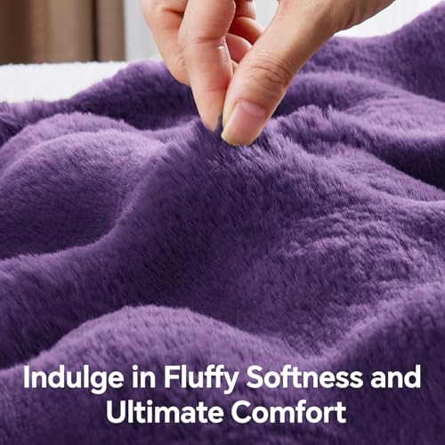 Image of BEDELITE Faux Fur Throw Bubble Blanket for Couch, 60 inch x 80 inch, Purple | 870GSM Soft Cozy Plush Blanket for Sofa & Bed Living Room Decor, Warm Fuzzy Faux Rabbit Fur for Women Gift, All Season Use