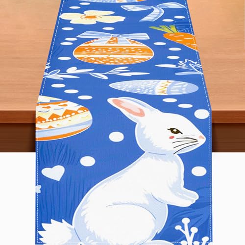 HOMETITUTE Easter White Table Runner Bunny Centerpiece 13x72 Inch Burlap