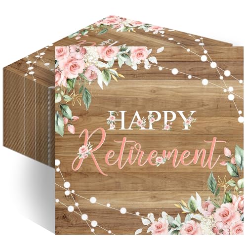 Serviettes Happy Retirement haut de gamme en bois de rose pour buffet et repas de départ, x100