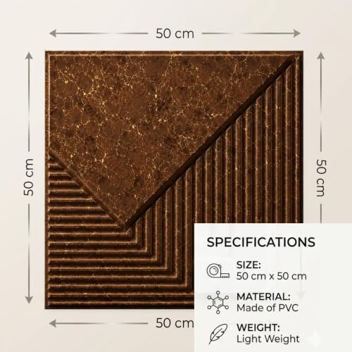 Image of Kayra Decor 3D PVC Wall Panels for Bedroom & Living Room | Plaina Design | Metallic Bronze Color | 19.7 x 19.7 Inch | Pack of 40 | 107.6 Sq Ft