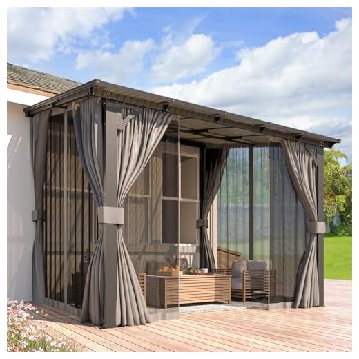 AECOJOY 10' X 8' Gazebo for Patio, Small Wall-Mounted Lean to Gazebo Pergola with Curtains and Netting, 8x10 Hard Top Pergolas and Gazebos on Clearance for Lawn Backyard Garden Deck and Outside