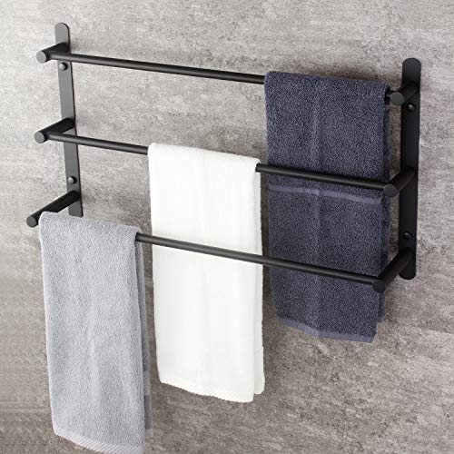 KOKOSIRI Bath Towel Bars Matte Black Bathroom 3-Tiers Ladder Towel Rails Wall Mounted Towels Shelves Rack Stainless Steel, B5002BK