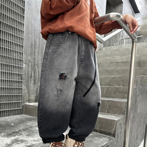 Boys Baggy Jeans Wide Leg Y2k Straight Denim Trousers Kids Streetwear Elastic Waist Pants with Pockets2