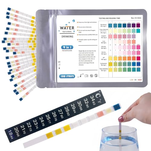 100 Stück 9 in 1 Teststreifen Aquarium Für Schneller Wassertest Aquarium, Teststreifen Wasser Zum Gesamthärte,Freiem Chlor,Kupfer, Eisen,Nitrat,Nitrit,Ph,Gesamalkalinität,Karbonat,Temperatur& Mehr
