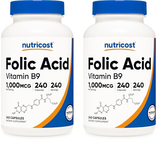 Nutricost Folic Acid (Vitamin B9) 1000 mcg, 240 Capsules (2 Bottles)
