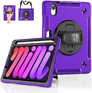 Miesherk Case for iPad Mini 6 2021: Military Rugged Protective Shockproof Triple Cover for iPad Mini 6th Generation 8.3 Inch - Apple Pencil Holder - 360 Rotating Stand - Hand/Shoulder Strap - Purple