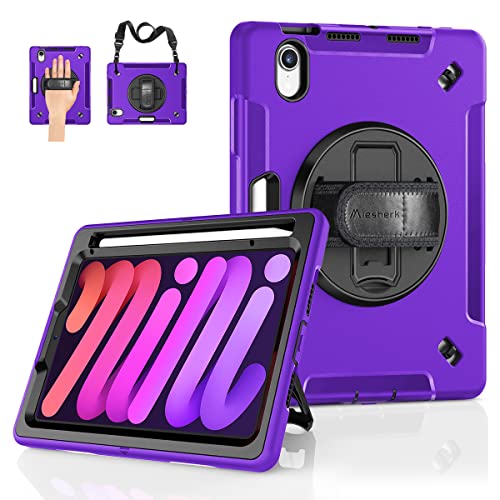 Miesherk Coque pour iPad Mini 6 2021: Militaire Robuste Antichoc à 3 Couches Housse Etui Cover Case iPad Mini 6eme Generation 8,3 Pouces -Porte-Crayon -Support Rotatif -Dragonne/Bandoulière -Violet Cover
