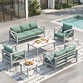 MAISON BACKYARDS Aluminum Outdoor Patio Furniture Set with 5.2" Thick Cushions, 9-Piece Outdoor Sectional with Plus Coffe Table, Patio Conversation Sets for Backyard,(White,7 Seats)