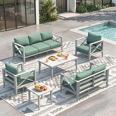 MAISON BACKYARDS Aluminum Outdoor Patio Furniture Set with 5.2" Thick Cushions, 9-Piece Outdoor Sectional with Plus Coffe Table, Patio Conversation Sets for Backyard,(White,7 Seats)