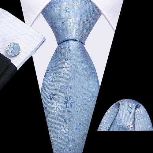 Image of Barry.Wang Men Tie Set Floral Paisley Silk Necktie Pocket Square Cufflinks Formal Wedding Party Business