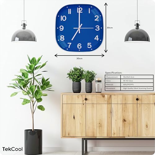 Image of TEKCOOL Plastic Analogue Wall Clock 12 inch Silent Quartz Decorative Wall Clock Non-Ticking Classic Clock Battery Operated Round Easy to Read for Room /Home /Kitchen /Bedroom /Office /School.Blue.'