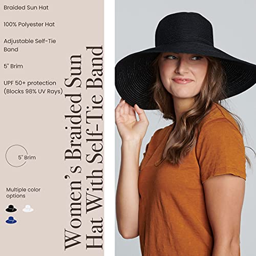 San Diego Hat Company Women's 5-Inch Brim Sun Hat With Braid Self Tie, Black, One Size #TOP1