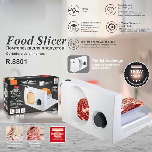 Foldable Meat Slicer Bread Slicer Folding Electric Food Slicers Cutting Thickness 0-15 Mm for Different Foods As Meat, Bread, Vegetables, Ham, Cheese 150W - Image 2