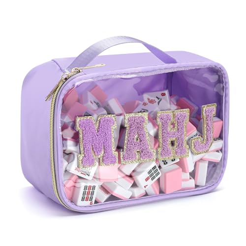 WHJYCIB Empty American Mahjong Tile Bag, Mahjong Bag with Zippered & Letter Embroidery, Waterproof Mahjong Case Can Hold 166 Tiles for Game, Party Travel (Case Only) (Purple)