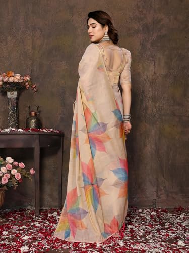 Image of Yashika Women's Chanderi Floral Digital Print Chandheri Saree with Unstitched Blouse Material