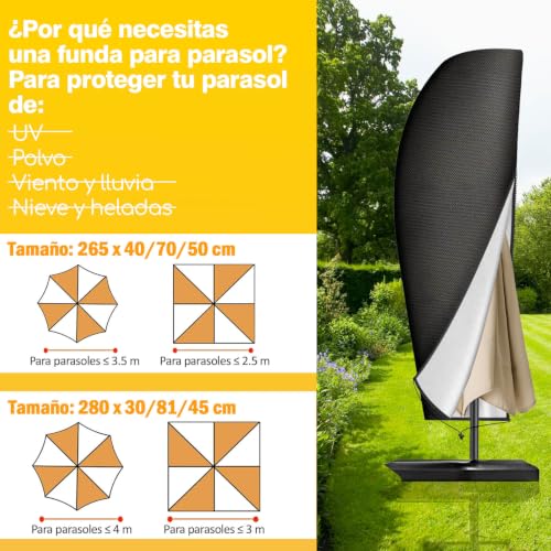 Miniatura 3 de Reinalin Funda Sombrilla, Funda Parasol Impermeable, Con Varilla 280cm