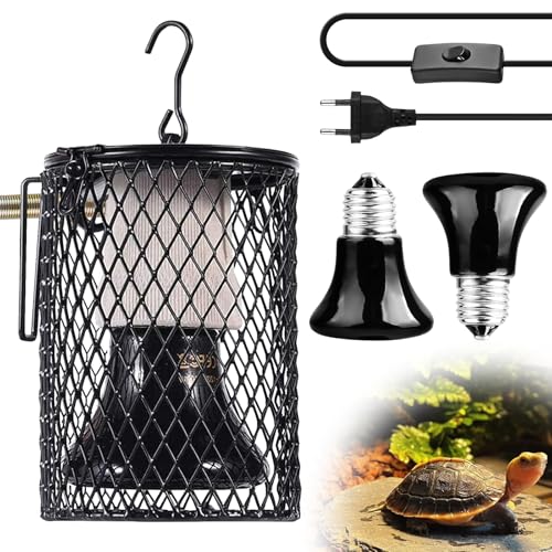 Reptilien Wärmelampe mit Schutzkorb, Reptilien Wärmelampen mit 2 Reptilien Heizlampe 100W, Lampenschutzkorb, Reptilien-Wärmelampenhalter, Wärmelampe Reptilien für E27 Wärmelampes (20.5*10CM)