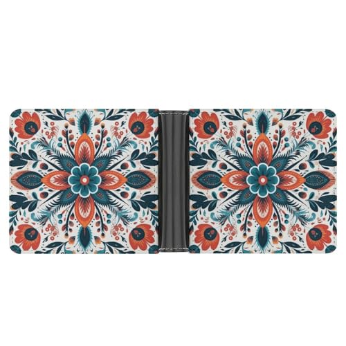 Men's Leather Wallet Bifold Wallet for Men Flower Decorative Pattern Slim Wallet with Multiple Card Classic Passcase Mens Card Holder