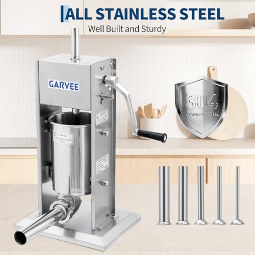 Image of Premium Vertical Sausage Stuffer Machine 3L with 5 Stainless Steel Stuffing Tubes, Detachable Parts for Easy Cleaning, Commercial and Home Use