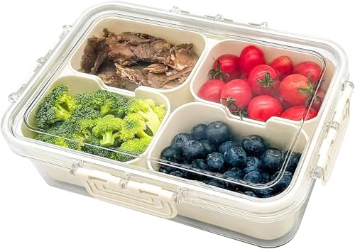 Image of Tenlary Divided Serving Tray with Lid and Handle - Snackle Box Charcuterie Container for Portable Snack Platters-Clear Storage Organizer for Candy,Fruits,Nuts - Perfect for Entertaining Party