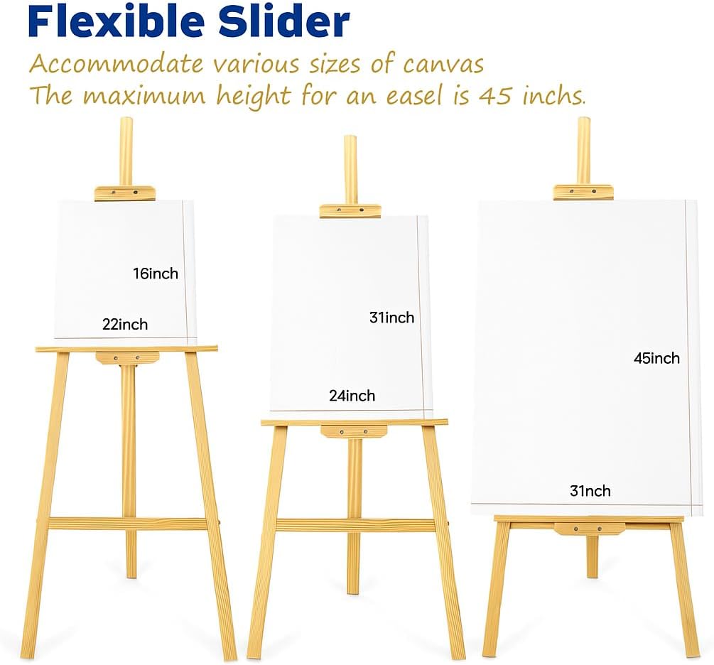 Wooden Easel Stand for Painting, 45" Adjustable Height Folding Art Easel for Canvas, Drawing, Wedding Signs & Posters, Ideal for Adults, Artists, Beginners, Students & Kids Pine