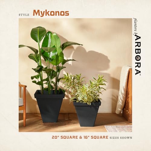 ARBORA 20" Mykonos Square Polyresin Indoor and Outdoor Planter with Classic Black Finish - Durable, All Season, Weatherproof, Lightweight, Large Plant Pot for Patio, Garden, Deck, Entryway by ARBORA - Used condition - Image 3
