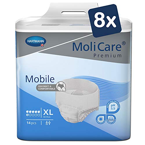 MoliCare Premium Mobile Einweghose: Diskrete Anwendung bei Inkontinenz für Frauen und Männer; 6 Tropfen, Gr. XL (130-170 cm Hüftumfang), 8x14 Stück