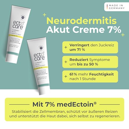 ectocare® Neurodermitis Creme Akut mit 7% Ectoin 50 ml | Dermatitis & Ekzemen Salbe ohne Kortison | Lindert trockene, gereizte, rote und juckende Haut | Medizinprodukt, auch für Kinder und Babys