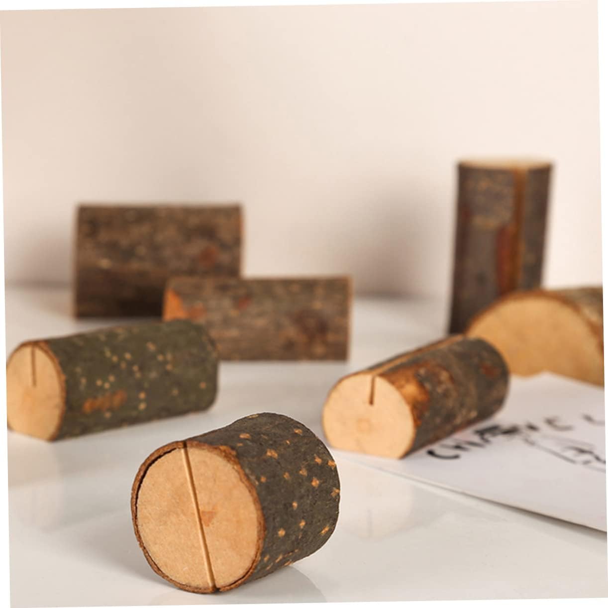 OSALADI 8pcs Rustic Photo Clips Natural Wood Base Memo Holders for Desktop Postcard Business Card Clips for Home Office Decor