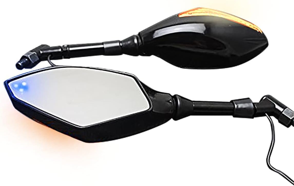 OKSTNO Universal Motorcycle Indicator 10mm 8mm Rear View Side Mirrors Integrated LED Turn Signals Fit for Street Bikes Cruiser Scooters