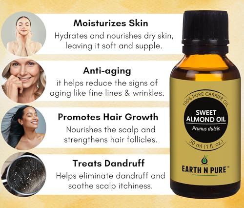 Image of Earth N Pure Jojoba Oil, Tea Tree Oil & Sweet Almond Oil Pack of 3 | Undiluted | 100% Natural & Therapeutic | For Aromatherapy | Mood Enhancers |Skin Care | Hair Care | Relaxation | 15 /30 ML Each