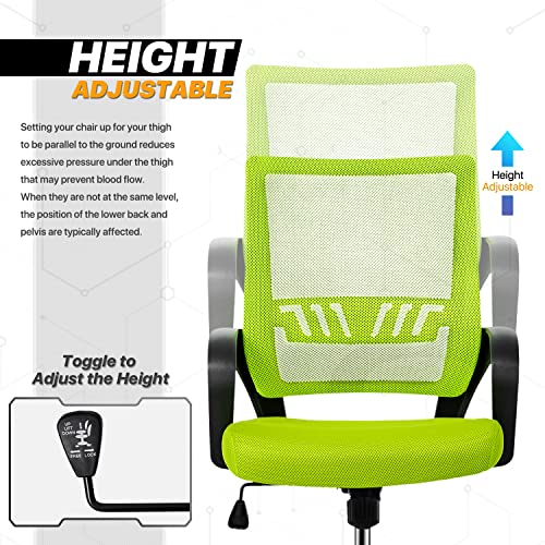 Monibloom Home Office Chair, Mid Back Mesh Ergonomic Rolling Swivel Chair With Lumbar Support And Wheels For Adults, Adjustable Height/Tilt, Green #TOP5