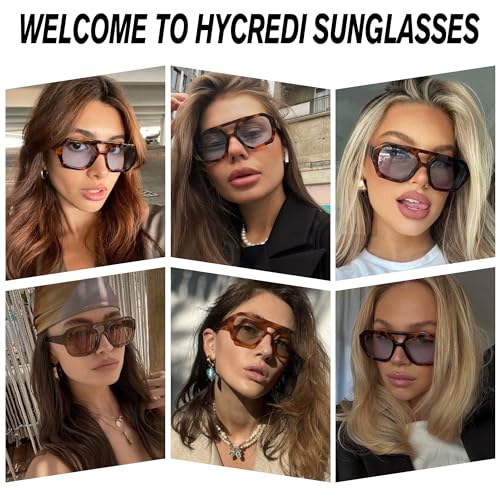 Hycredi Retro Aviator Sunglasses for Women Men, Trendy Hexagonal Thick Frame Shades Square Double Bridge Sun Glasses2
