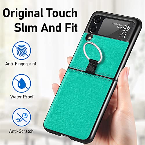 TANSKE Capa para Samsung Galaxy Z Flip 3 com anel, feita à mão em couro para Galaxy Z Flip 3 5G, cap