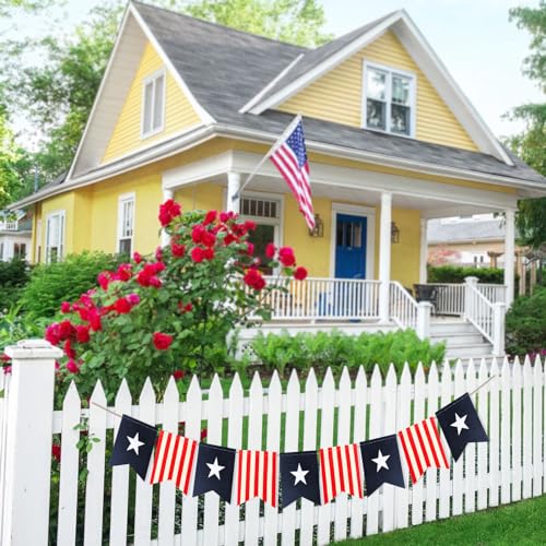 Image of 6ft Patriotic Burlap Banner DecorSea July 4 th Decor Burlap Banner USA Bunting American Flag Banners Garlands for Independence Day Decorations (New Square)